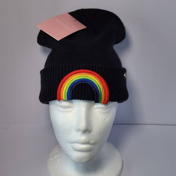 NWT - Juicy Couture Beanie Black Rainbow One Size - Picture 1 of 6